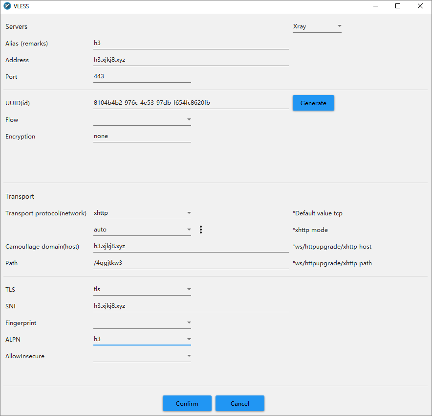 v2rayN configured for Nginx in front of VLESS XHTTP